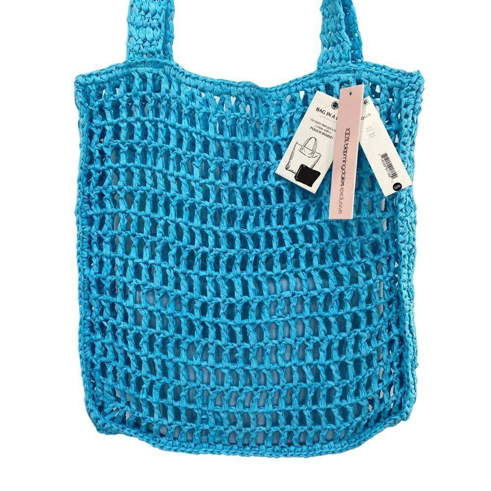 Aqua Crochet Tote Bag With Matching Pouch in Blue New - Picture 4 of 12